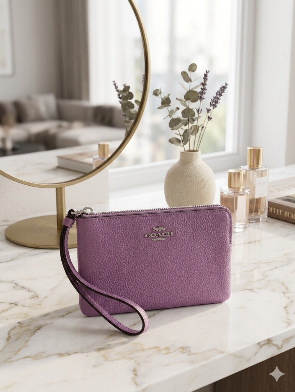 Coach Corner Zip Wristlet Violet Orchid (NWT)